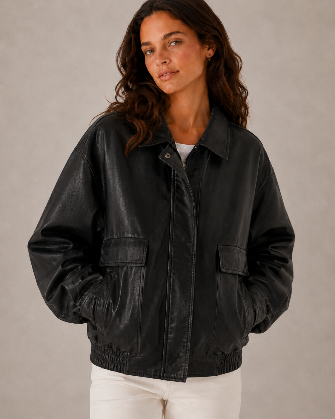 Oversize Bikerjacke aus Kunstleder