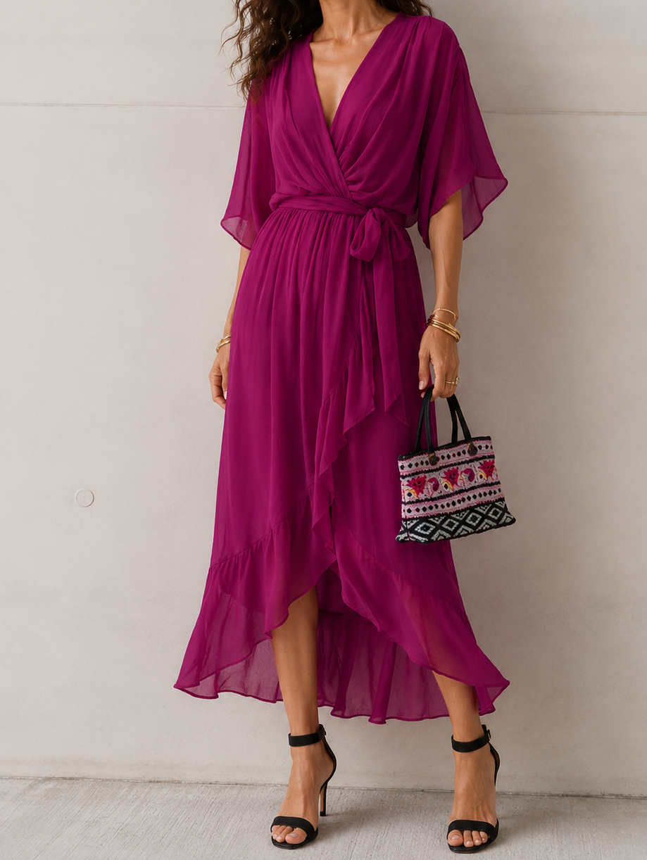 Langes Strandkleid mit V-Ausschnitt