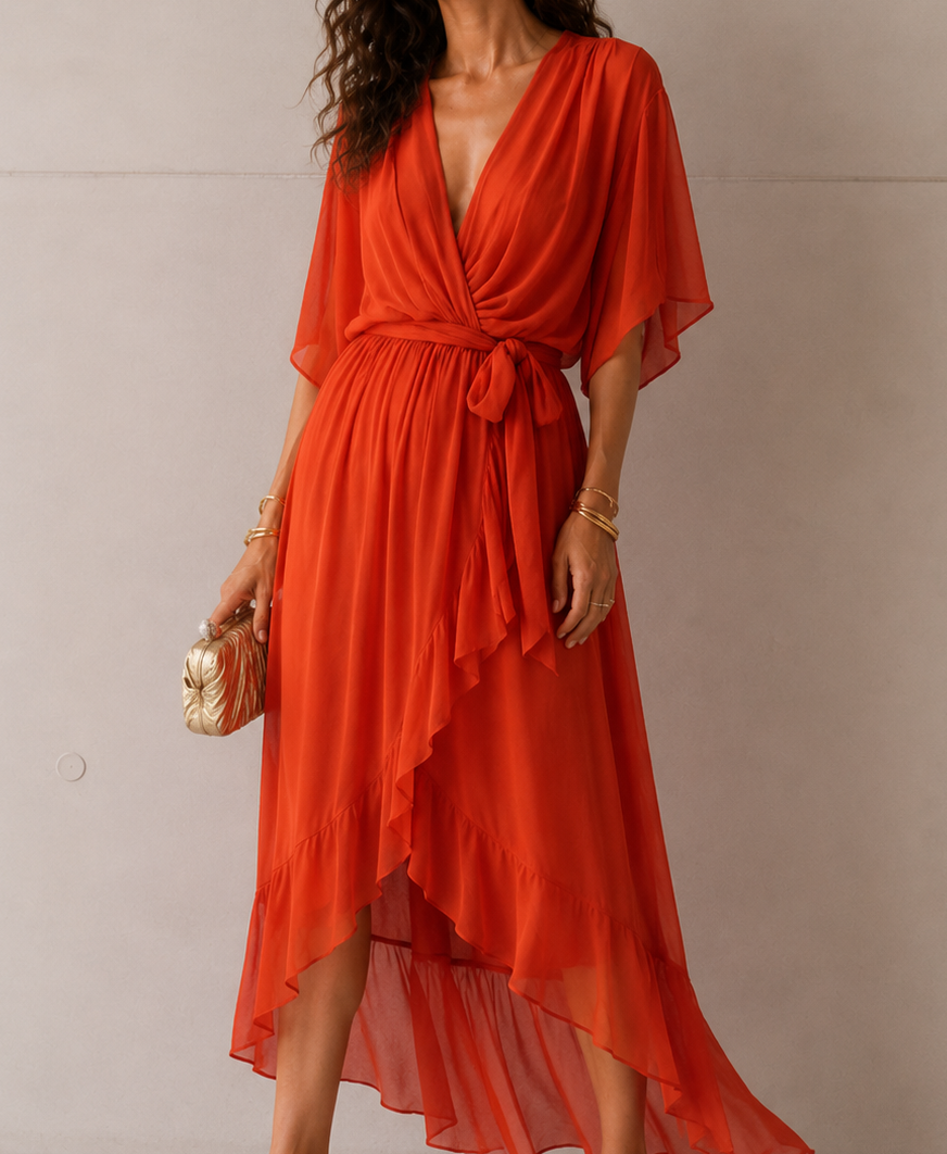 Langes Strandkleid mit V-Ausschnitt