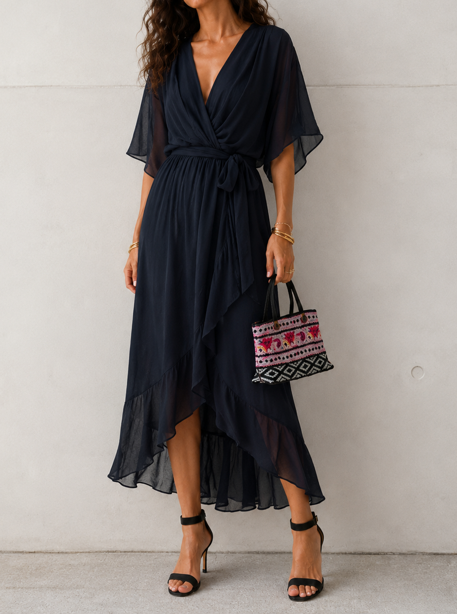Langes Strandkleid mit V-Ausschnitt