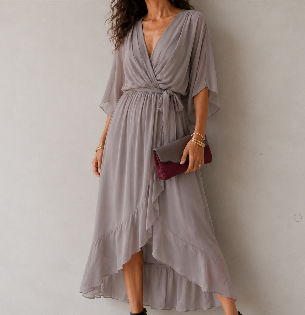 Langes Strandkleid mit V-Ausschnitt