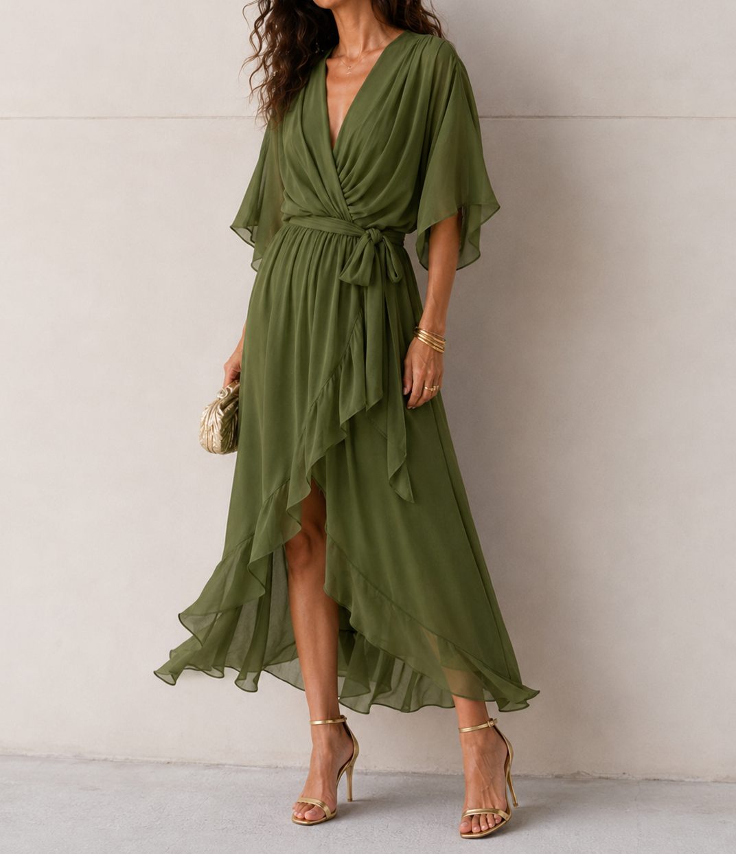 Langes Strandkleid mit V-Ausschnitt