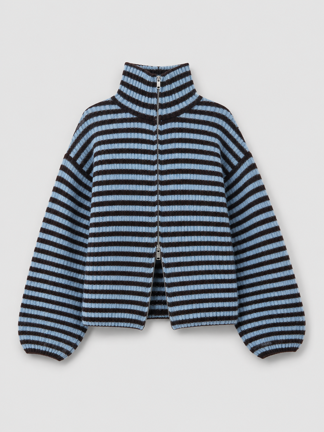 Gestreifter Strickcardigan mit Reißverschluss