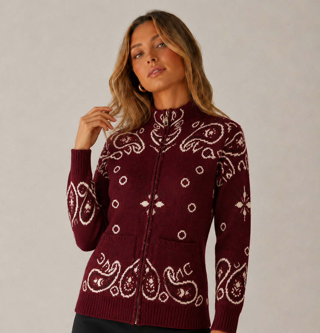 Strickcardigan mit Reißverschluss und Muster
