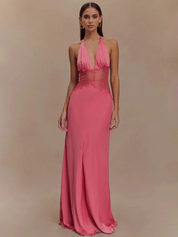 Maxikleid mit Spitze und Neckholder
