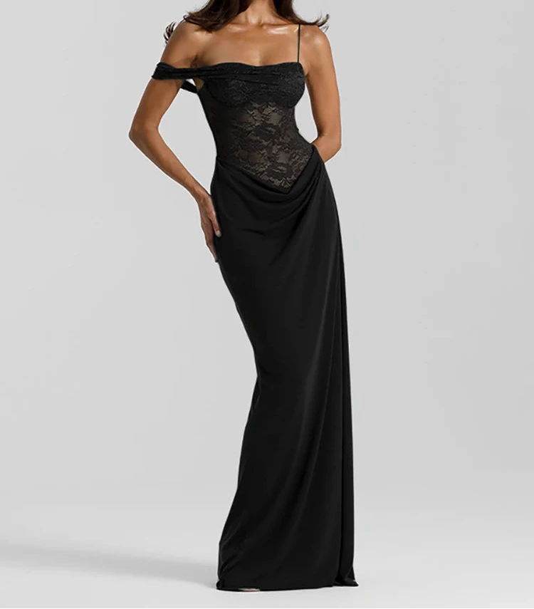 One Shoulder Maxikleid mit Spitze