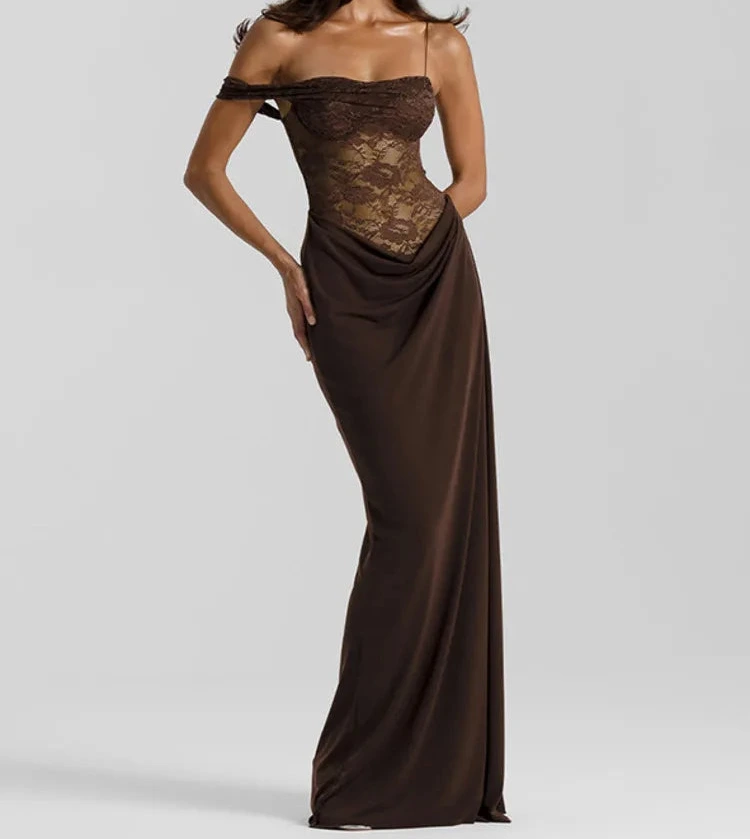 One Shoulder Maxikleid mit Spitze