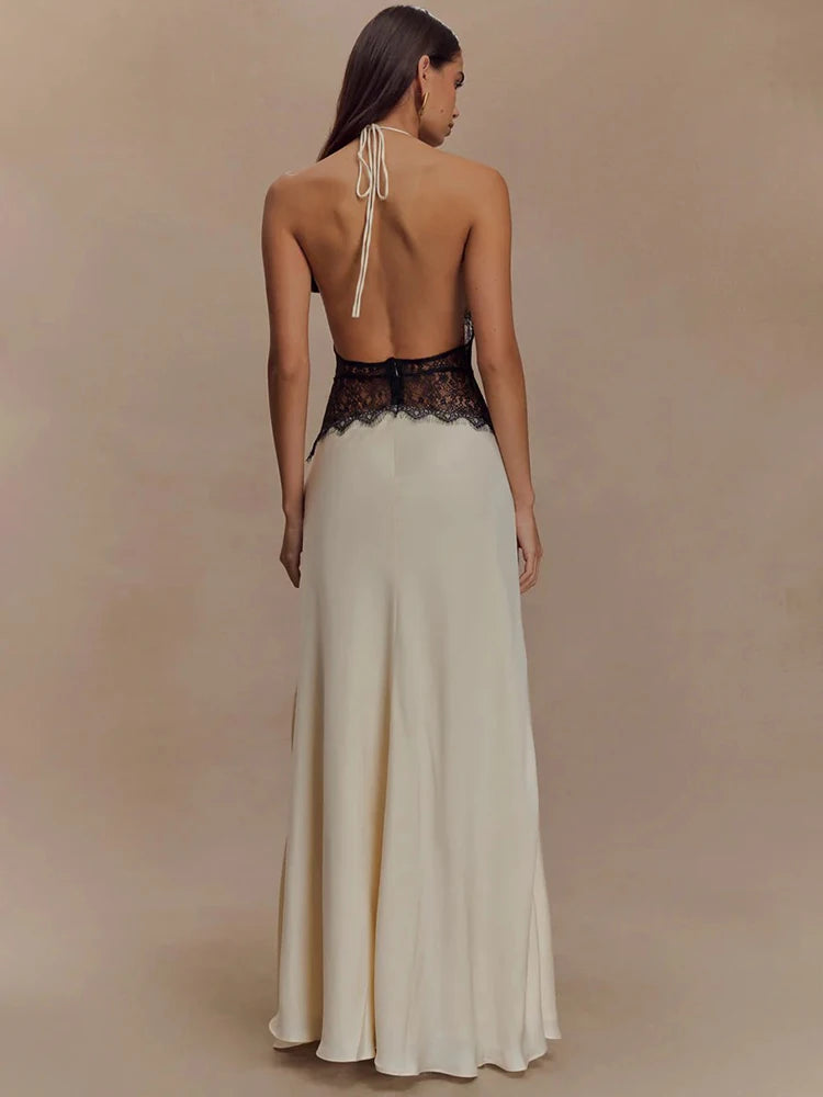 Maxikleid mit Spitze und Neckholder
