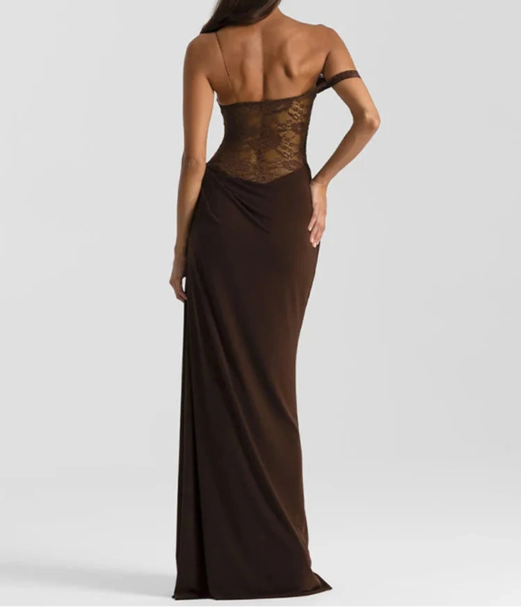 One Shoulder Maxikleid mit Spitze