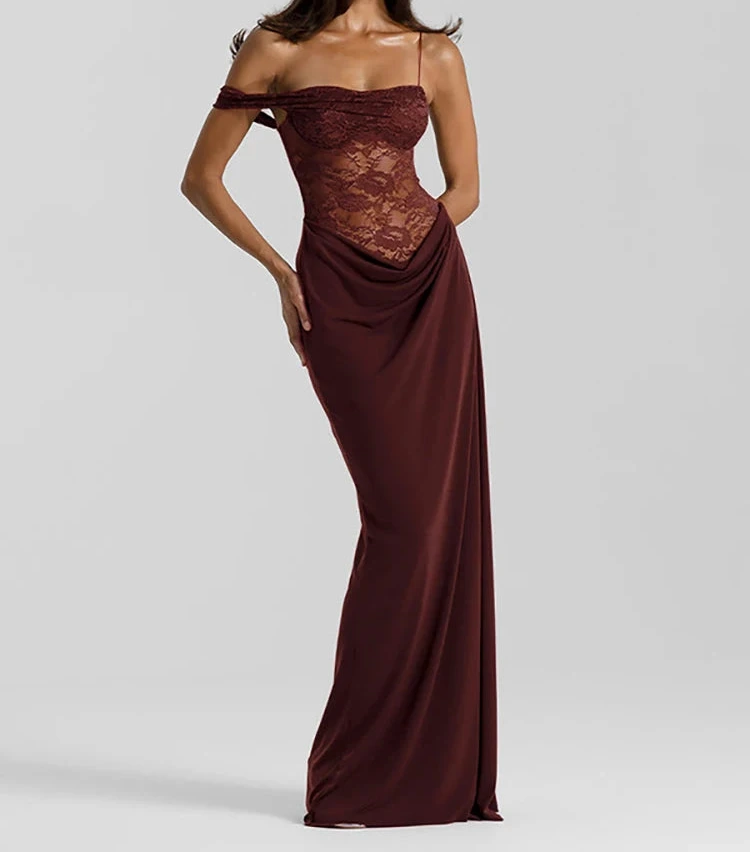 One Shoulder Maxikleid mit Spitze