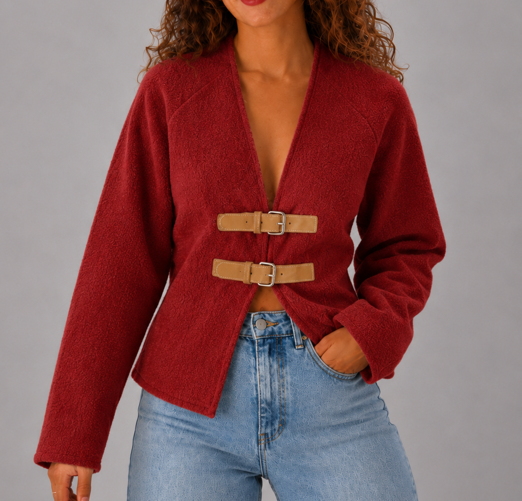 Strickjacke mit V-Ausschnitt und Schnalle