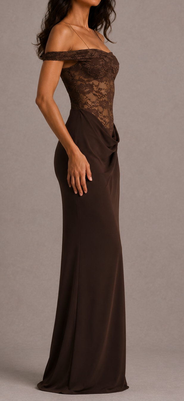 One Shoulder Maxikleid mit Spitze