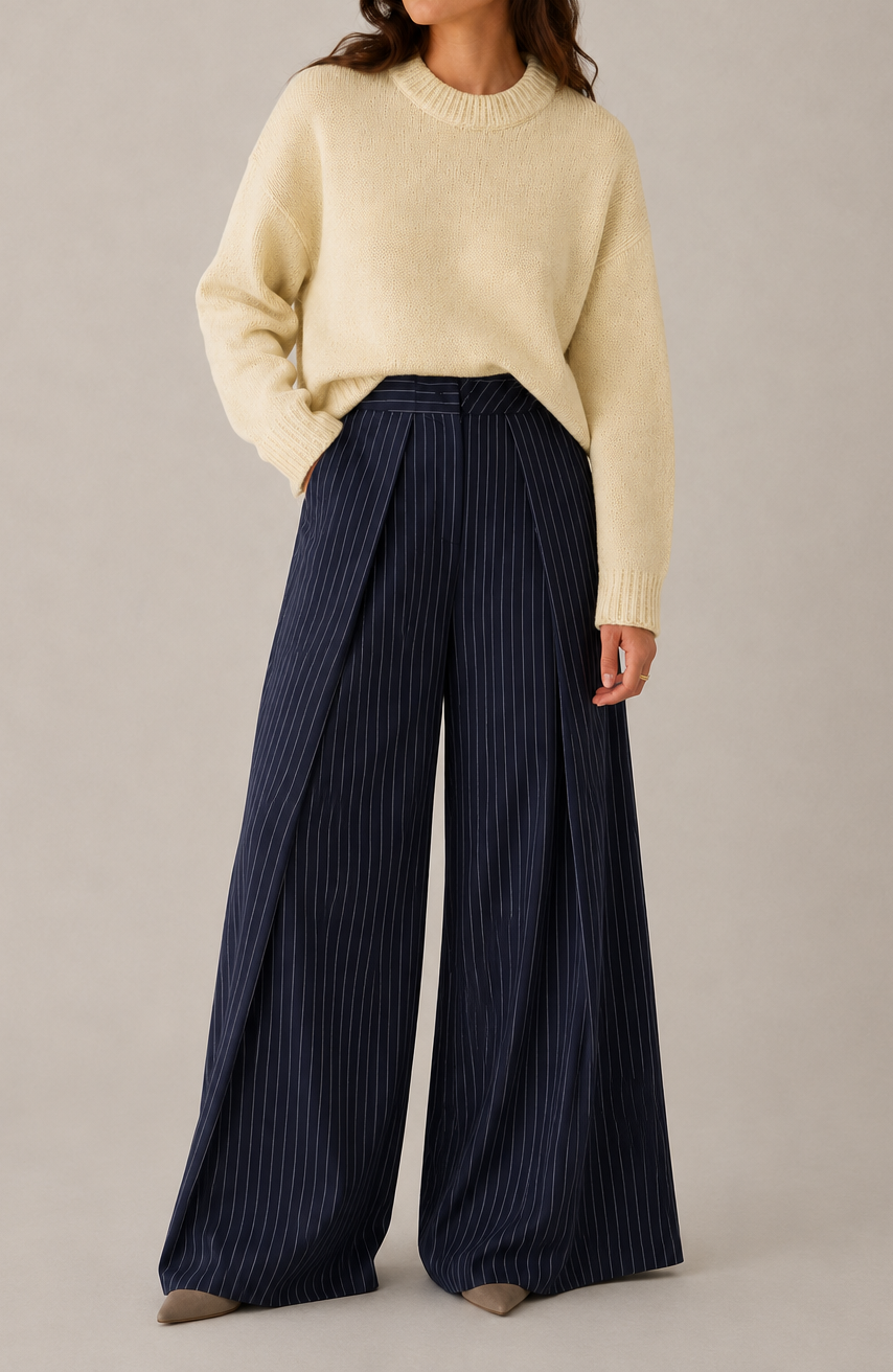 Plissierte Baggy Hose mit weitem Bein