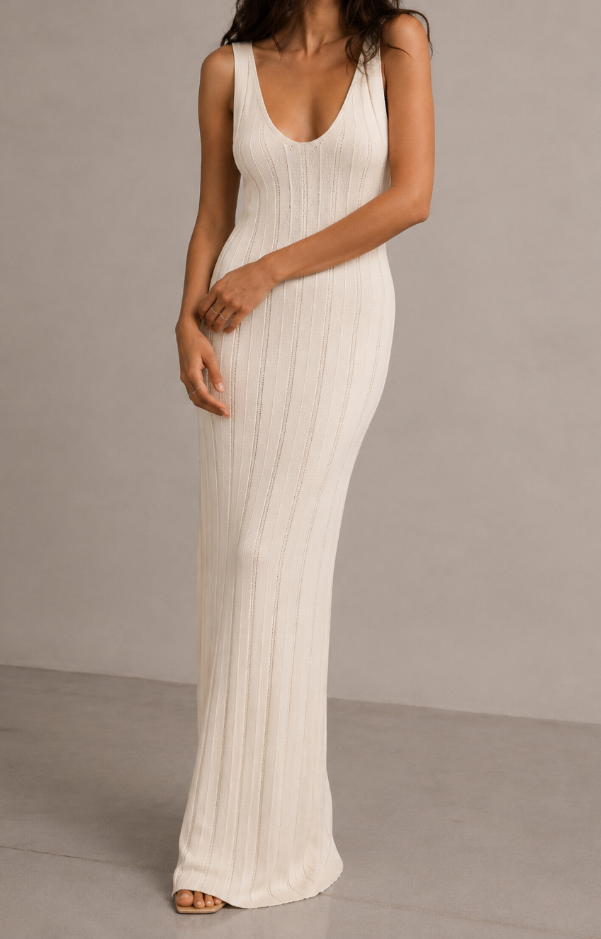 Rückenfreies Strick Maxikleid