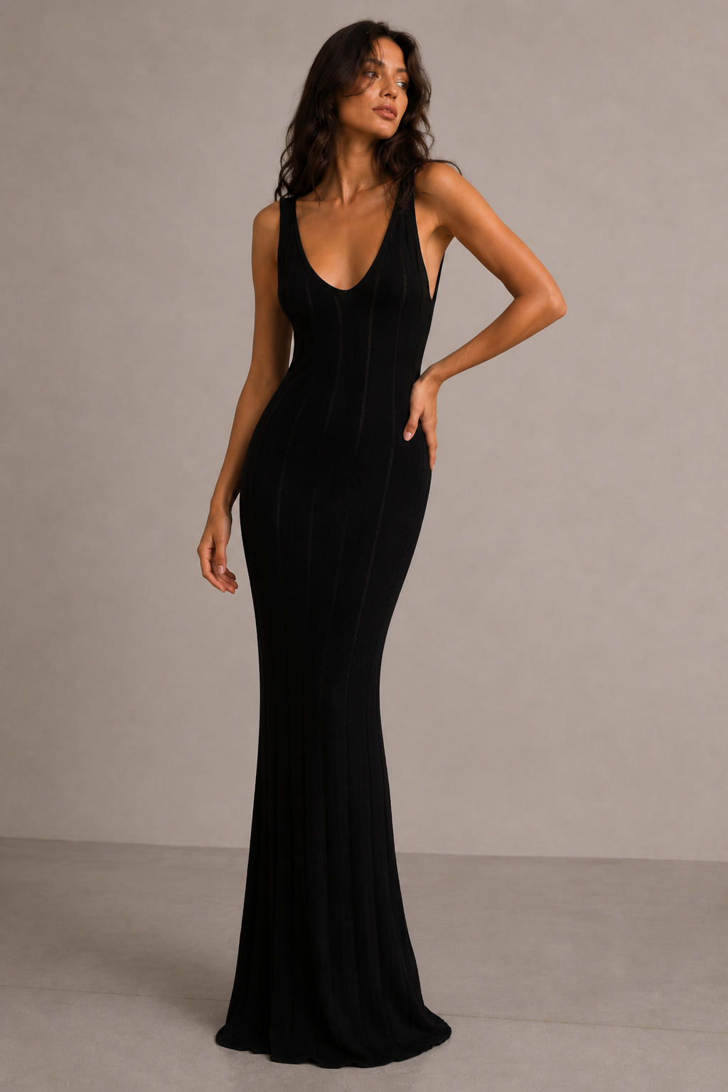 Rückenfreies Strick Maxikleid