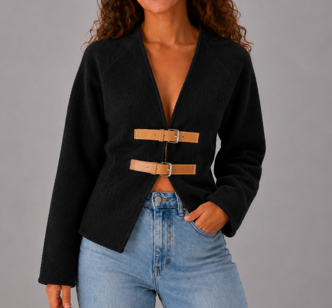 Strickjacke mit V-Ausschnitt und Schnalle