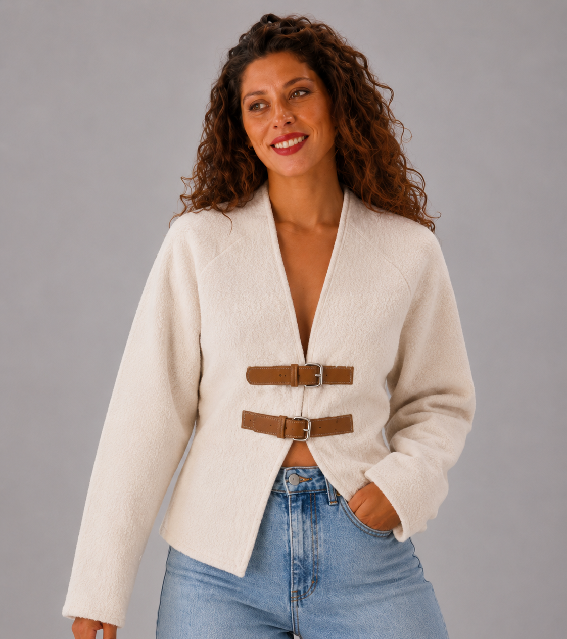 Strickjacke mit V-Ausschnitt und Schnalle