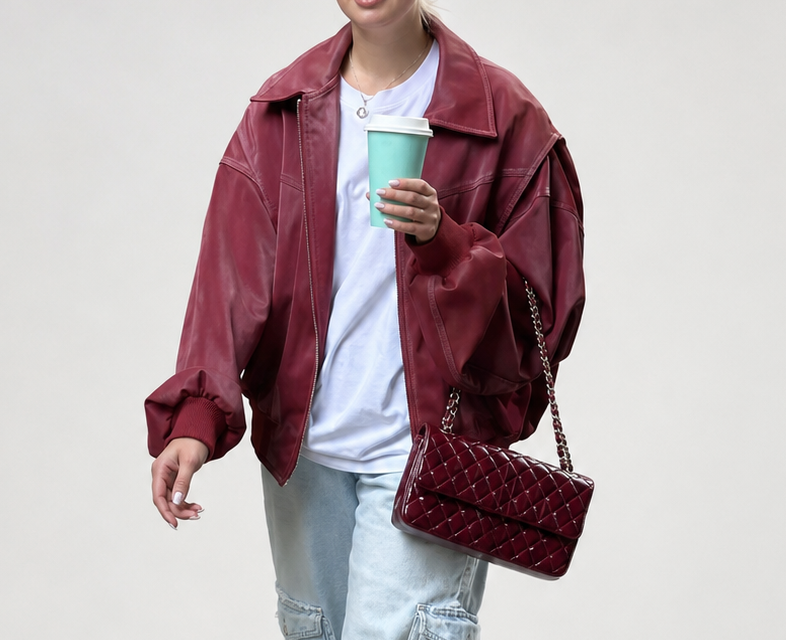 Kurze Moto Jacke aus Kunstleder